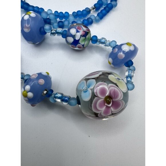 Vintage Italian Venetian Murano Art Glass Wedding Cake Blue Bead Necklace Rare - Picture 5 of 9